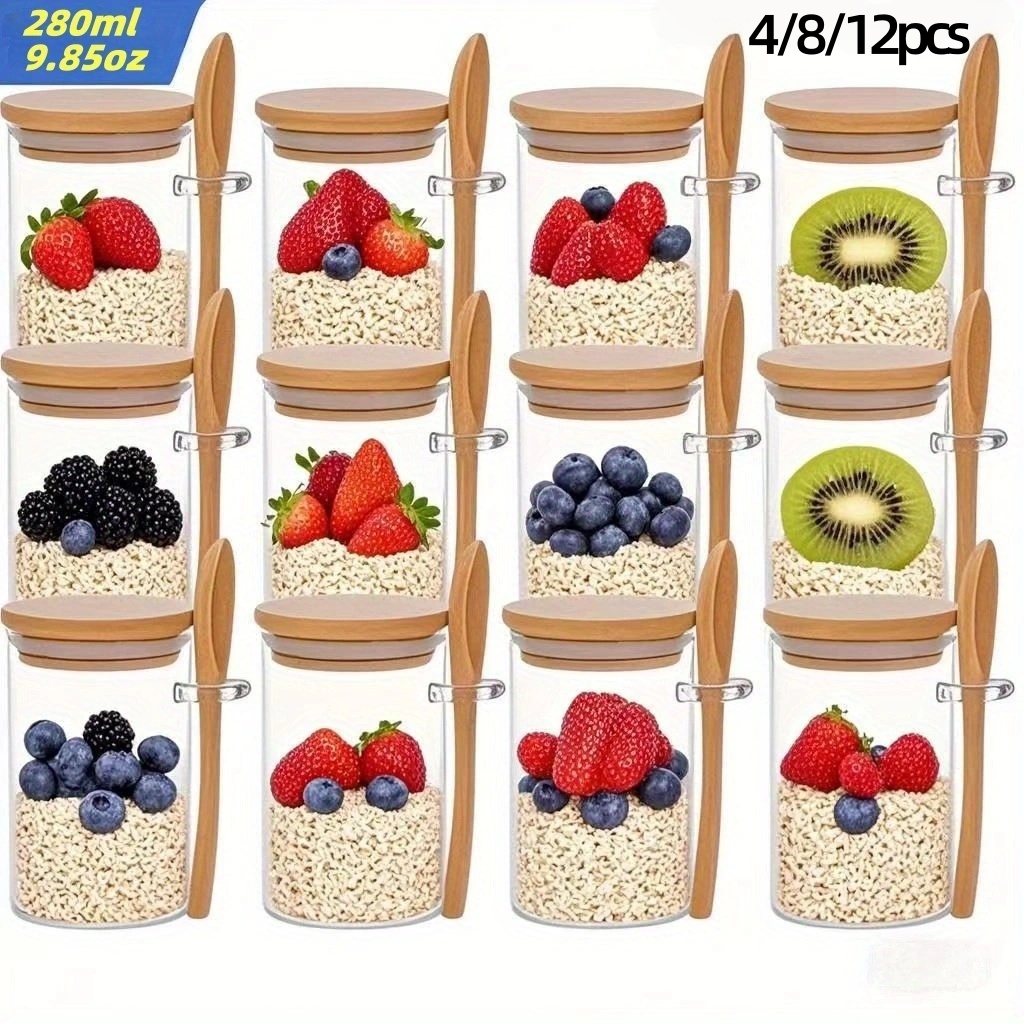 Meal Prep Yogurt Containers - 4/8/12 Buah, Cangkir Sarapan Oatmeal dengan