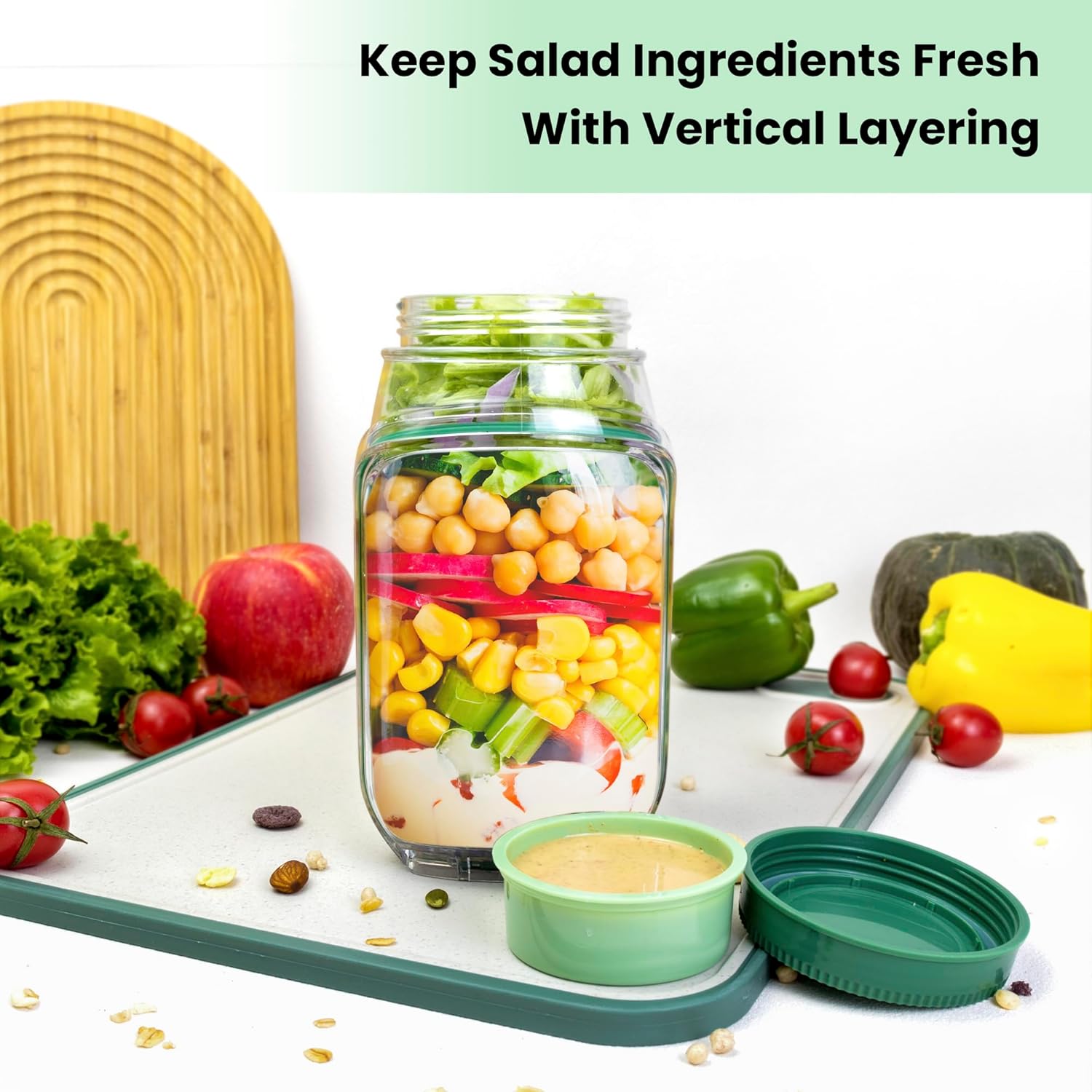 Meal Prep Jar Salad - 2-Pack Wadah Salad Jar 34oz dengan