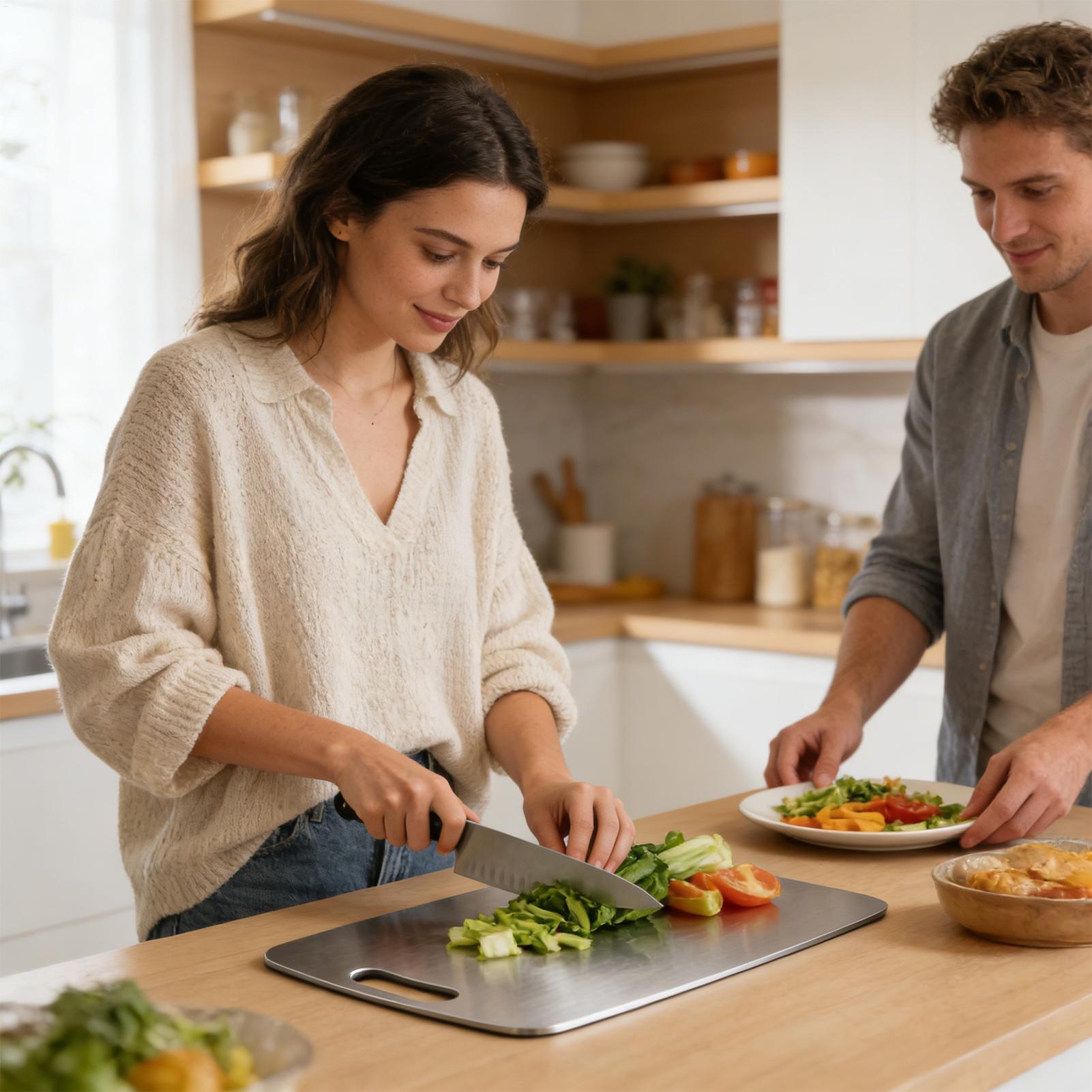 Meal Prep Veggie - Papan Pemotong Stainless Steel Dua Sisi