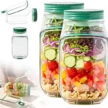 Meal Prep Jar Salad - Wadah Salad Portabel dengan Bukaan Samping,