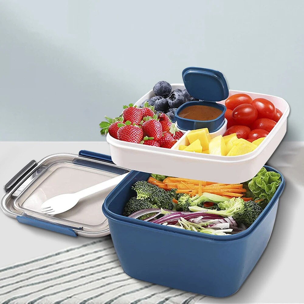 Meal Prep Tupperware - Kotak makan siang portabel 1100ml/1500ml, kotak