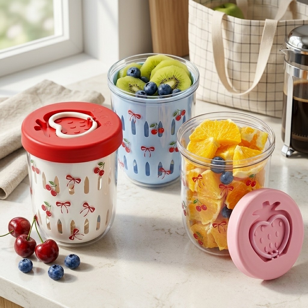 Meal Prep Yogurt Containers - Kotak Salad Plastik dengan Tutup Saringan,