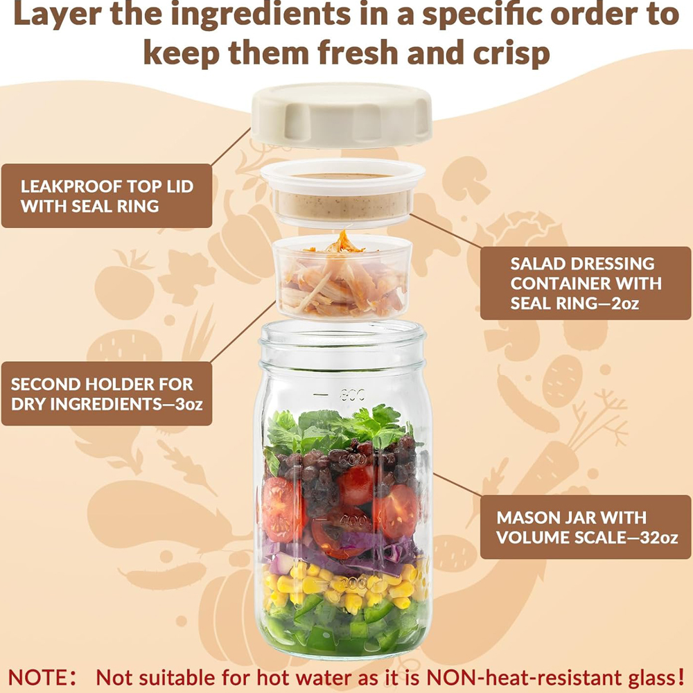 4 Wadah Salad Kaca dengan Tutu - Meal Prep Jar Salad ulasan dan harga